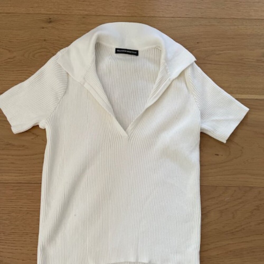 Brandy Melville White Knit Polo Brooke Top